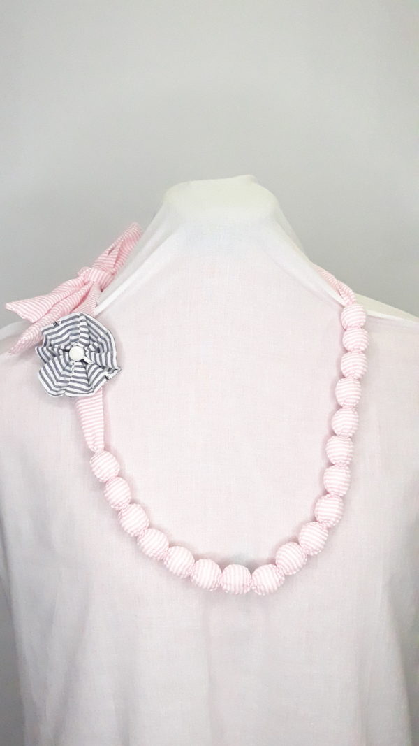 collier coton rayé blanc rose